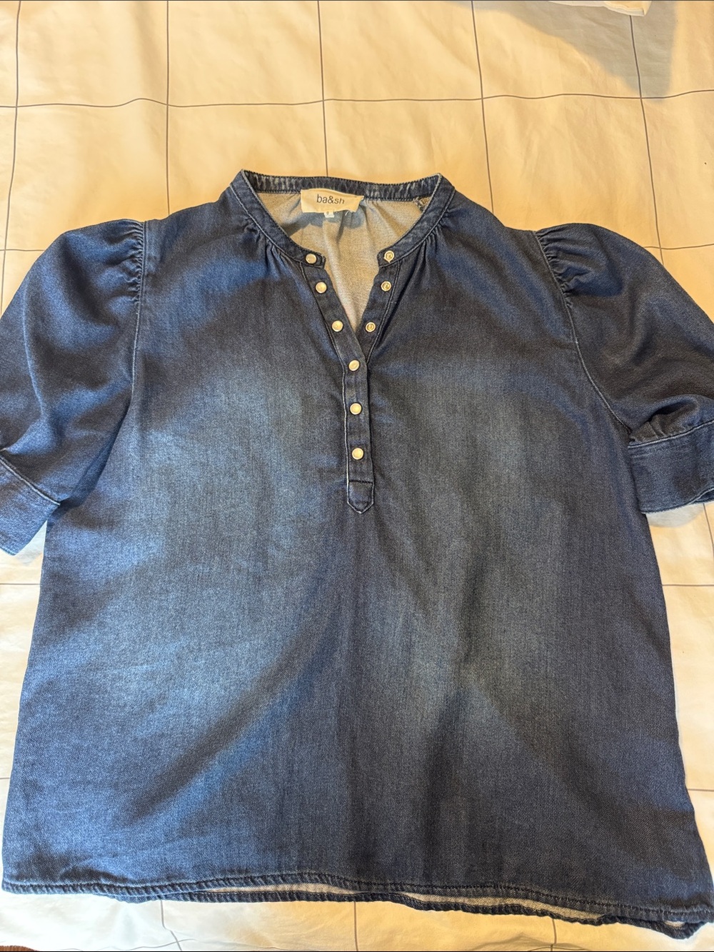 ba&sh denim Button-Front Puff Sleeve Top